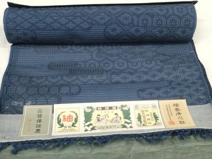 平和屋着物＊夏物　結城紬　夏結城　反物　着尺　80亀甲　霞亀甲文　証紙付き　逸品　未使用　DAAW7826zzz