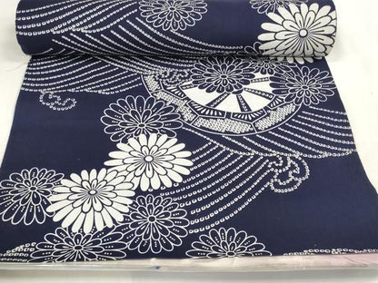 平和屋着物∴夏物 浴衣 反物 着尺 片輪車花文 コーマ糸使用 綿 逸品 未使用 DAAW7882zzz