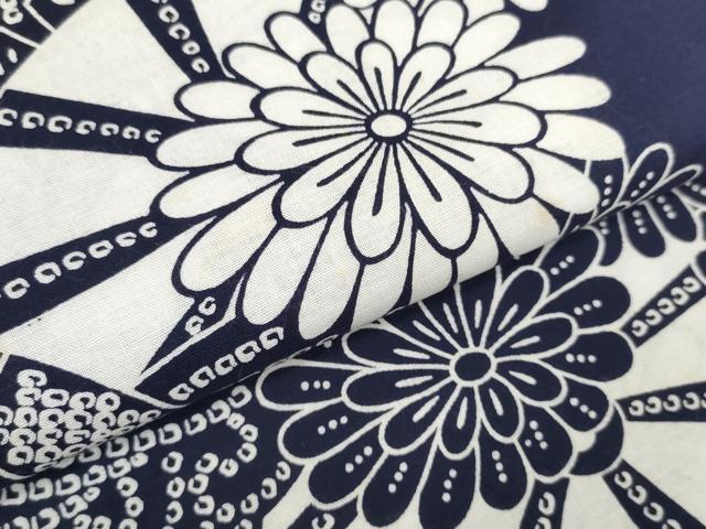平和屋着物∴夏物 浴衣 反物 着尺 片輪車花文 コーマ糸使用 綿 逸品 未使用 DAAW7882zzz