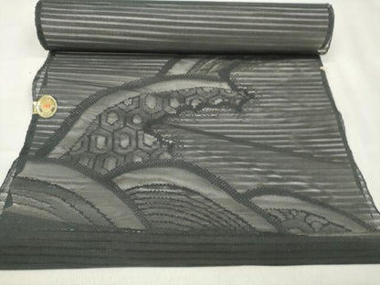 平和屋着物＊夏物　西陣　名古屋帯　帯反物　黒共帯　絽　吉祥文　証紙付き　逸品　未使用　DAAW8075zzz