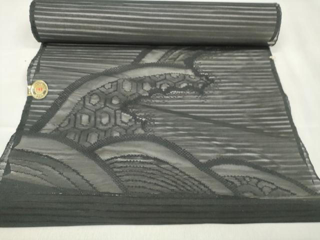 平和屋着物＊夏物　西陣　名古屋帯　帯反物　黒共帯　絽　吉祥文　証紙付き　逸品　未使用　DAAW8075zzz