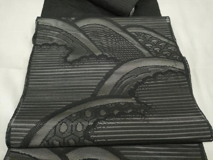 平和屋着物＊夏物　西陣　名古屋帯　帯反物　黒共帯　絽　吉祥文　証紙付き　逸品　未使用　DAAW8075zzz