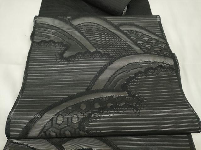 平和屋着物＊夏物　西陣　名古屋帯　帯反物　黒共帯　絽　吉祥文　証紙付き　逸品　未使用　DAAW8075zzz