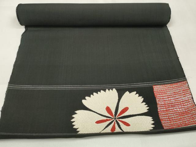 平和屋着物＊夏物 名古屋帯 帯反物 撫子 黒地 銀糸 逸品 未使用 DAAW8157zzz