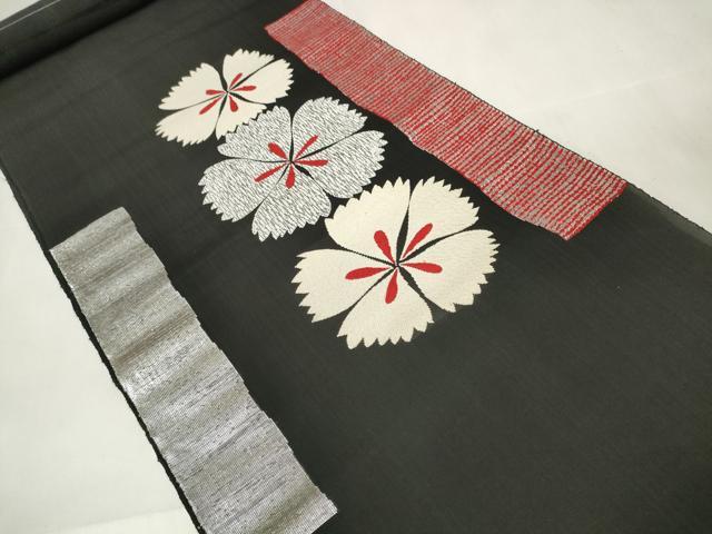平和屋着物＊夏物 名古屋帯 帯反物 撫子 黒地 銀糸 逸品 未使用 DAAW8157zzz