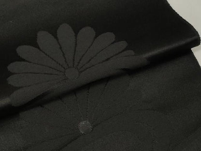 平和屋着物＊夏物 西陣 平元織物謹製 名古屋帯 帯反物 黒共帯 流水菊文 証紙付き 逸品 未使用 DAAW8159zzz