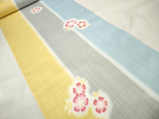 平和屋着物＊夏物　大正の浮世絵師　竹久夢二　夢二ロマン　浴衣　反物　着尺　夢二の詩　撫子間道　綿麻　逸品　未使用　DAAW8181zzz