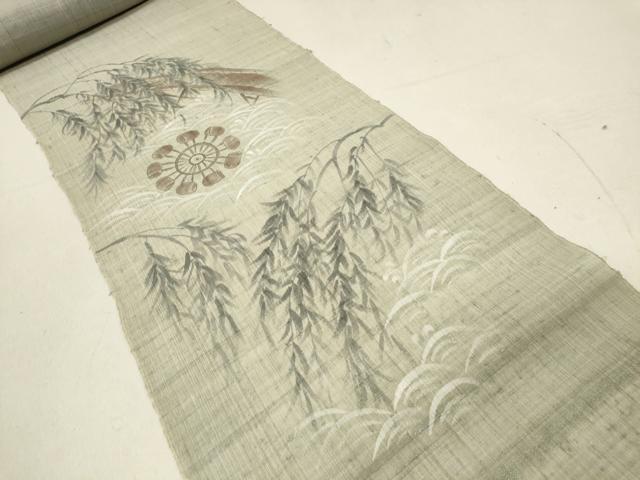 平和屋着物＊夏物 付下げ 反物 着尺 紗紬 手描き 渡橋枝垂れ柳 逸品 未使用 DAAW8188zzz