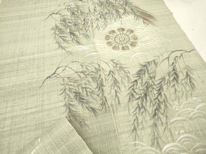 平和屋着物＊夏物 付下げ 反物 着尺 紗紬 手描き 渡橋枝垂れ柳 逸品 未使用 DAAW8188zzz