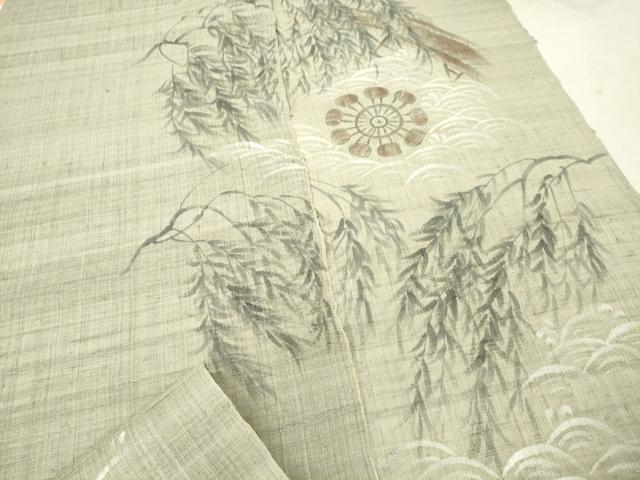 平和屋着物＊夏物 付下げ 反物 着尺 紗紬 手描き 渡橋枝垂れ柳 逸品 未使用 DAAW8188zzz