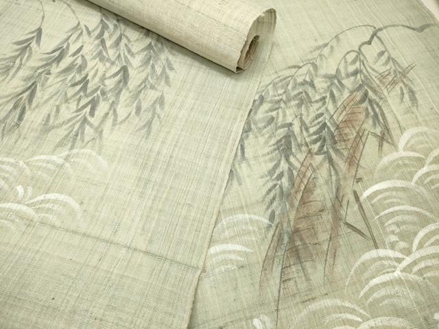 平和屋着物＊夏物 付下げ 反物 着尺 紗紬 手描き 渡橋枝垂れ柳 逸品 未使用 DAAW8188zzz