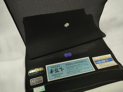 平和屋着物＊夏物 黒紋付 黒反物 着尺 駒絽 五泉 本藍下 逸品 未使用 DAAW8195zzz