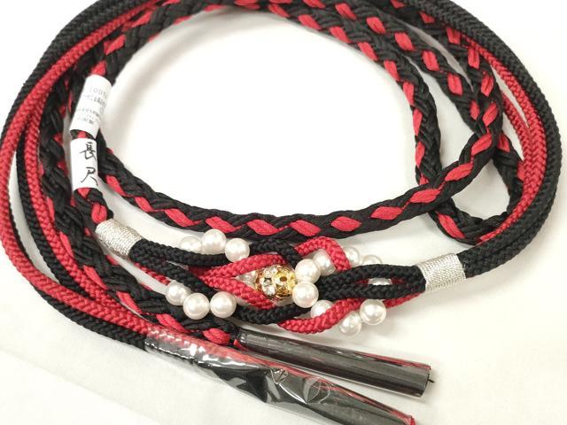 平和屋着物●和装小物 帯締め 振袖用 飾り付き パール ラインストーン 長尺 正絹 逸品 未使用 DAAW8371zzz