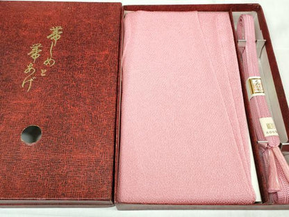 平和屋着物●和装小物　帯締め・帯揚げセット　ちりめん　桃色　組紐　逸品　未使用　DAAW8439zzz