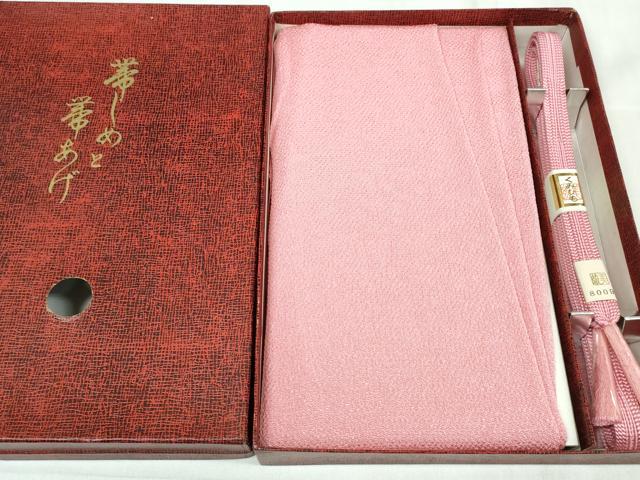 平和屋着物●和装小物　帯締め・帯揚げセット　ちりめん　桃色　組紐　逸品　未使用　DAAW8439zzz