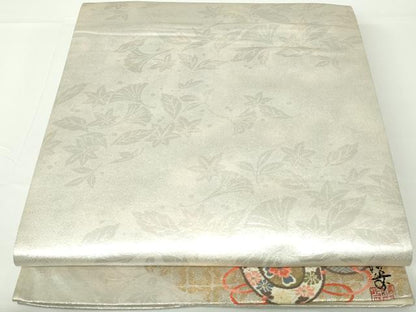 平和屋着物◎全通柄袋帯　唐織　作家物　葉尽くし　太鼓鼓　ワンポイント　金糸　正絹　逸品　DAAW8654qa