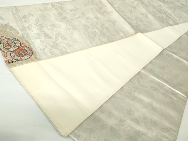 平和屋着物◎全通柄袋帯　唐織　作家物　葉尽くし　太鼓鼓　ワンポイント　金糸　正絹　逸品　DAAW8654qa