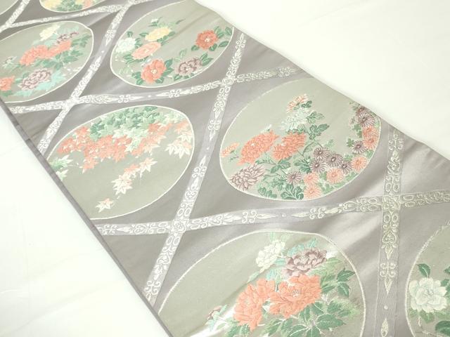 平和屋着物◎六通柄袋帯 唐織 花丸菱文 銀糸 正絹 逸品 DAAW8660qa