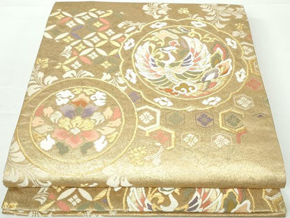 平和屋着物◎六通柄袋帯 唐織 鳳凰花丸文 金糸 正絹 逸品 DAAW8674qa