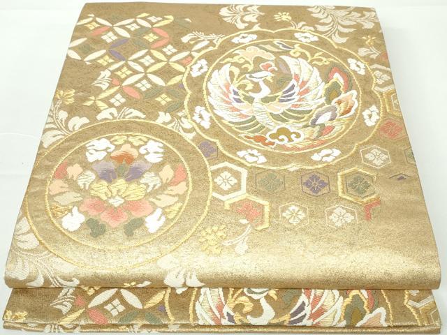 平和屋着物◎六通柄袋帯 唐織 鳳凰花丸文 金糸 正絹 逸品 DAAW8674qa