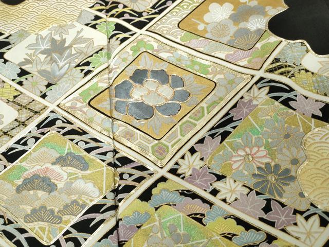 平和屋着物■豪華黒留袖　駒刺繍　花菱文　正絹　逸品　DAAW8771qa