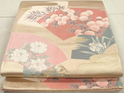 平和屋着物◎六通柄袋帯 地紙草花文 金糸 正絹 逸品 DAAW8851qa