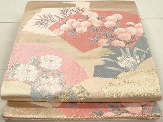 平和屋着物◎六通柄袋帯 地紙草花文 金糸 正絹 逸品 DAAW8851qa