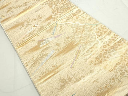 平和屋着物◎六通柄袋帯 扇面道長花文 金銀糸 正絹 逸品 DAAW8885qa