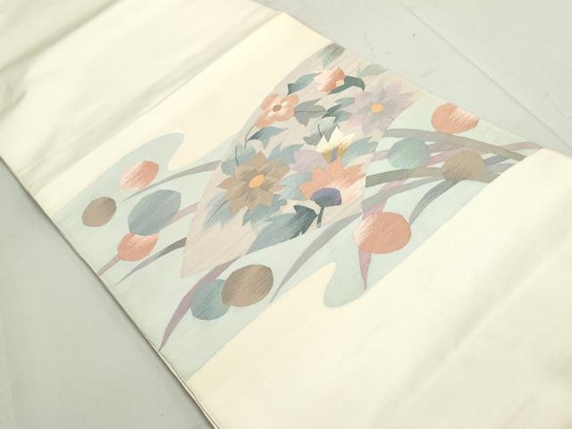 平和屋着物◎太鼓柄袋帯 すくい織 地紙花文 正絹 逸品 DAAW8889qa