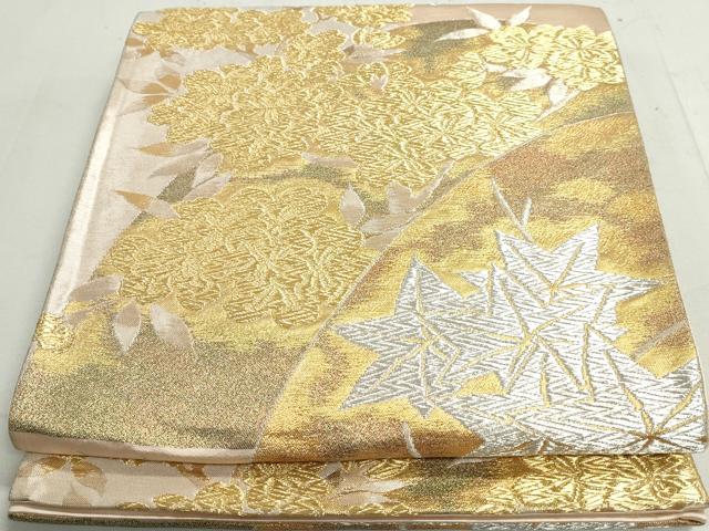 平和屋着物◎六通柄袋帯　重ね山楓文　金銀糸　正絹　逸品　DAAW8892qa