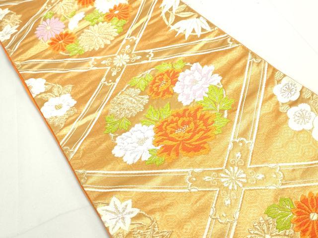 平和屋着物◎六通柄袋帯　唐織　天井花丸文　金糸　正絹　逸品　DAAW8893qa