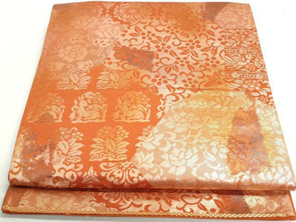 平和屋着物◎六通柄袋帯　切嵌　動物文　花兎　正絹　逸品　DAAW8925qa