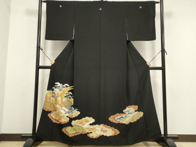 平和屋着物■豪華黒留袖 駒刺繍 花鳥風景文 鳳凰 暈し染め 金彩 正絹 逸品 DAAW8935qa