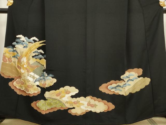 平和屋着物■豪華黒留袖 駒刺繍 花鳥風景文 鳳凰 暈し染め 金彩 正絹 逸品 DAAW8935qa