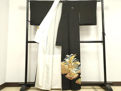 平和屋着物■豪華黒留袖 駒刺繍 花鳥風景文 鳳凰 暈し染め 金彩 正絹 逸品 DAAW8935qa