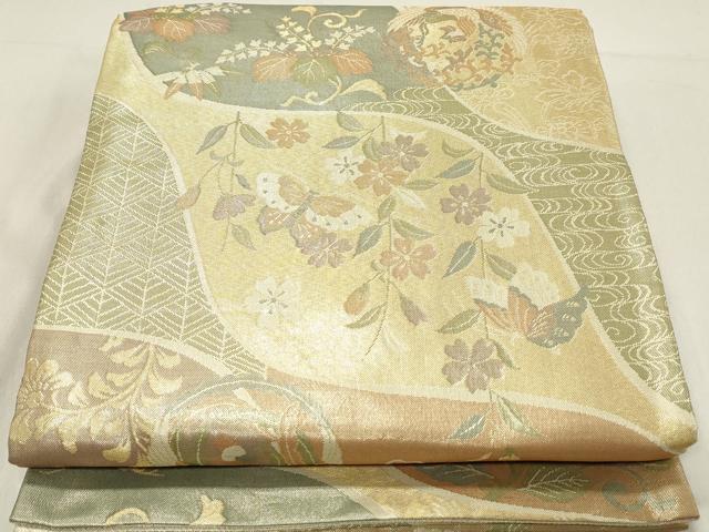 平和屋着物◎佐賀錦 六通柄袋帯 花蝶文 鳳凰 金糸 正絹 逸品 DAAW8953qa