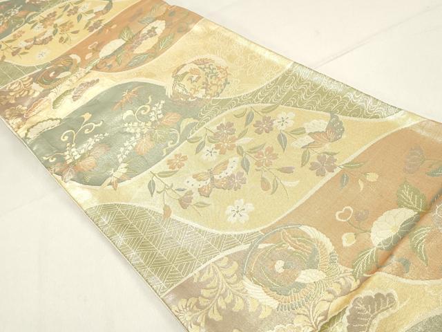 平和屋着物◎佐賀錦 六通柄袋帯 花蝶文 鳳凰 金糸 正絹 逸品 DAAW8953qa