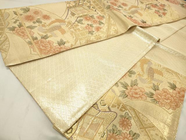 平和屋着物◎佐賀錦 六通柄袋帯 地紙御所車花文 鳳凰 正絹 逸品 DAAW8967qa