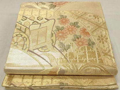 平和屋着物◎佐賀錦 六通柄袋帯 地紙御所車花文 鳳凰 正絹 逸品 DAAW8967qa