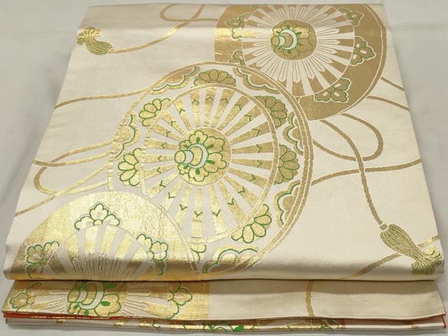 平和屋着物◎両面 全通柄袋帯 源氏車文 金糸 正絹 逸品 DAAW8973qa
