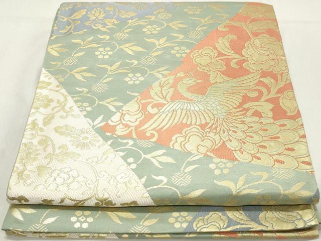 平和屋着物◎六通柄袋帯　切嵌孔雀花文　金糸　正絹　逸品　DAAW8975qa