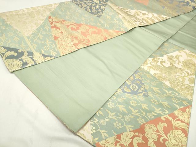 平和屋着物◎六通柄袋帯　切嵌孔雀花文　金糸　正絹　逸品　DAAW8975qa
