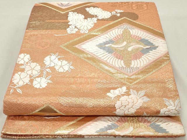 平和屋着物◎六通柄袋帯　唐織　向い鳥菱文　金銀糸　正絹　逸品　DAAW8978qa