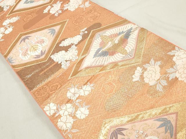 平和屋着物◎六通柄袋帯　唐織　向い鳥菱文　金銀糸　正絹　逸品　DAAW8978qa
