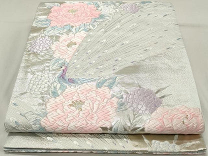 平和屋着物◎六通柄袋帯 唐織 孔雀花文 金銀糸 正絹 逸品 DAAW8984qa