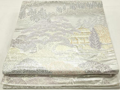平和屋着物◎六通柄袋帯　重ね山風景文　金銀糸　正絹　逸品　DAAW8993qa