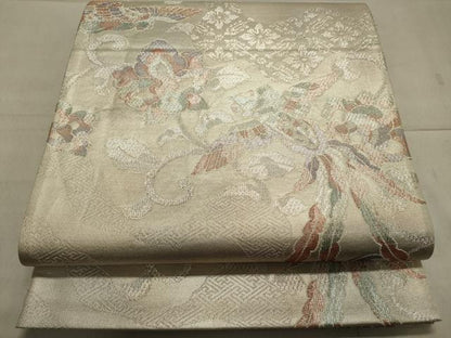 平和屋着物◎六通柄袋帯　更紗花鳥文　銀糸　正絹　逸品　DAAW9035we
