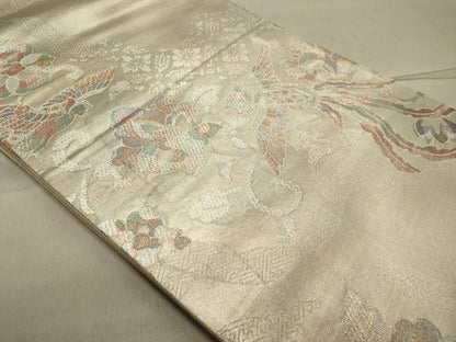平和屋着物◎六通柄袋帯　更紗花鳥文　銀糸　正絹　逸品　DAAW9035we