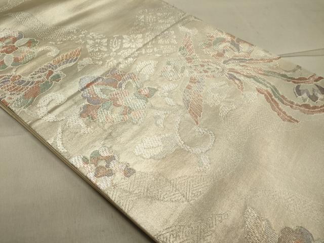 平和屋着物◎六通柄袋帯　更紗花鳥文　銀糸　正絹　逸品　DAAW9035we