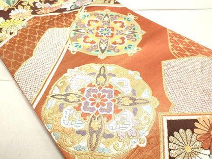平和屋着物◎六通柄袋帯　唐織　正倉院花蝶文　金糸　正絹　逸品　DAAW9157we